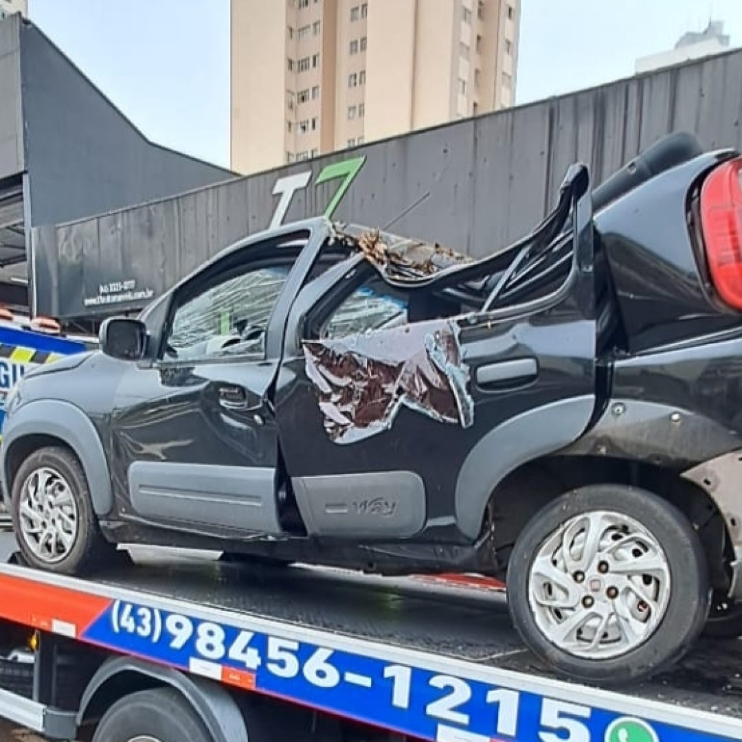 ÁRVORE DE GRANDE PORTE CAI SOBRE CARRO APÓS CHUVA INTENSA E CAUSA TRANSTORNOS NO CENTRO DE LONDRINA