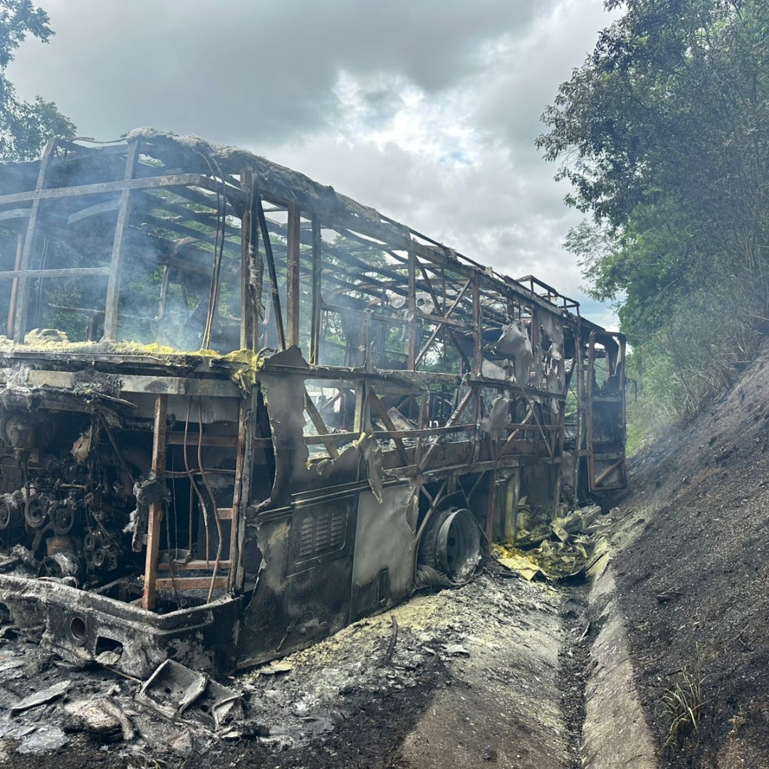 ÔNIBUS ADAPTADO COMO MOTORHOME PEGA FOGO NA BR-376 EM ORTIGUEIRA