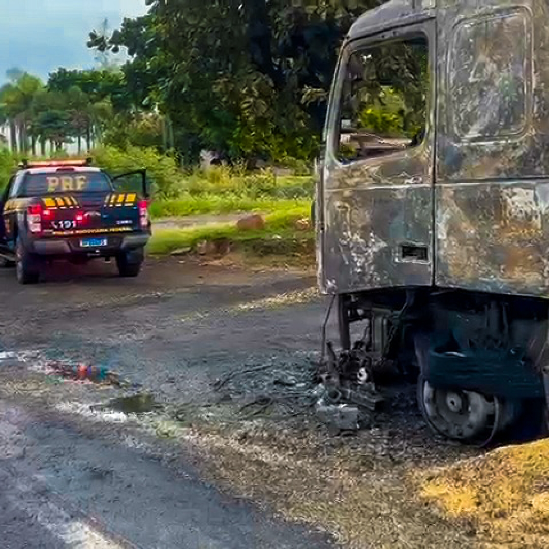 CAMINHÃO CARREGADO COM CARGA DE GRÃOS PEGA FOGO NA BR-153 E PARTE DA CARGA É DESTRUÍDA NO NORTE PIONEIRO