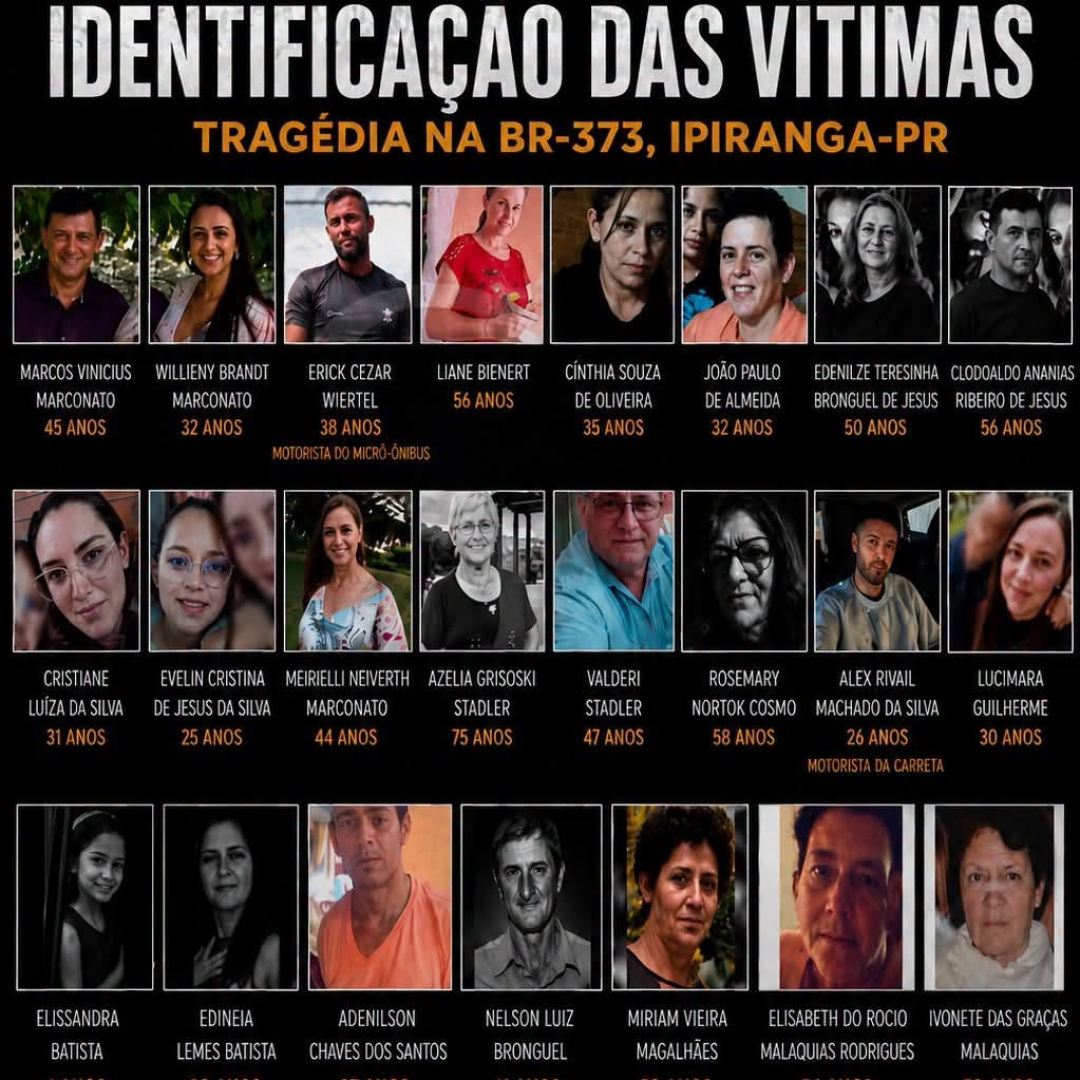 TRAGÉDIA NA BR-373: ACIDENTE ENTRE ÔNIBUS DA SAÚDE E CARRETA DEIXA 23 MORTOS EM IPIRANGA; VÍTIMAS SÃO IDENTIFICADAS